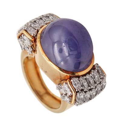 DAVID WEBB Cocktail Ring In 18kt Platinum And 40.44 Cts In Sapphire & Diamonds
