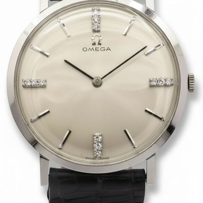 Omega Ultra Thin 14K White Gold Caliber 600 Manual Wind Silver Diamond Dial