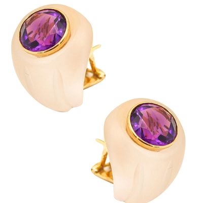 PETOCHI Rock Quartz Clips-On Earrings In 18Kt Yellow Gold With Round Amethysts