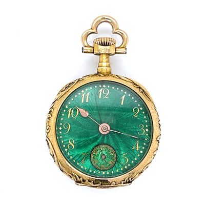 Antique 18K Yellow Gold Guilloché Enameled Pocket Watch
