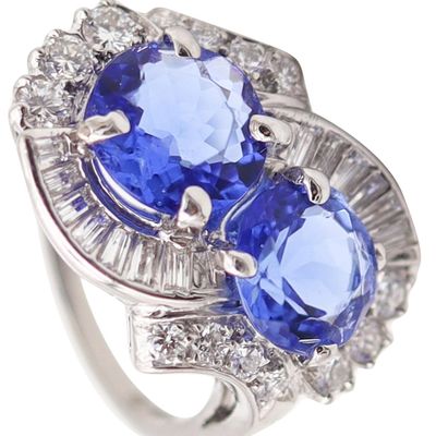 LAMBERT BROTHERS 1925 Art Deco Toi Et Moi Ring In Platinum Sapphires & Diamonds