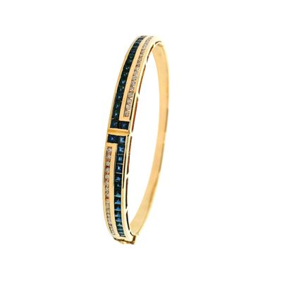 18K Yellow Gold Bangle Bracelet with 2.60 CTW in Sapphires & Diamonds