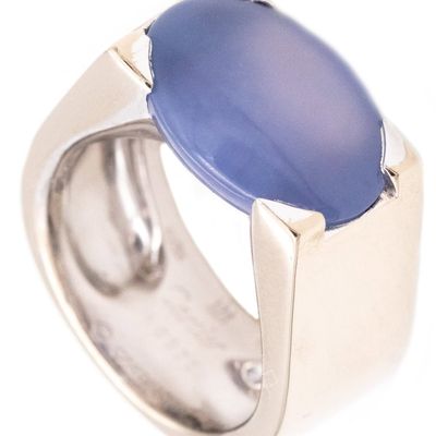 Cartier Paris Tankissine Chevalier Ring In 18Kt White Gold With 8.65 Cts Blue Gray Chalcedony