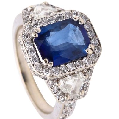 Barmakian Brothers Ring In 18Kt White Gold With 4.47 Ctw In Calf Cut Diamonds And Sapphires