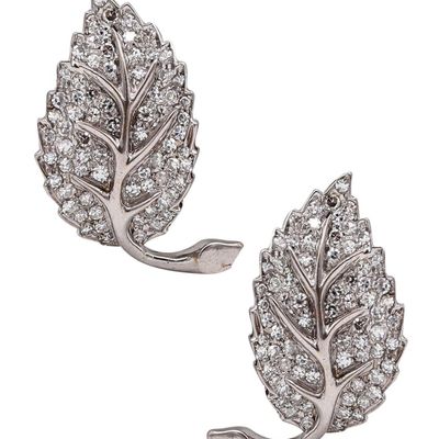 Pederzani 1940 Milano Rare Deco Leaf Earrings In Platinum With 4.14 Cts In VS Diamonds