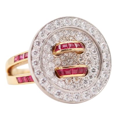 VAN CLEEF & ARPELS Paris Boutonnière Button Cocktail Ring With Rubies & Diamonds