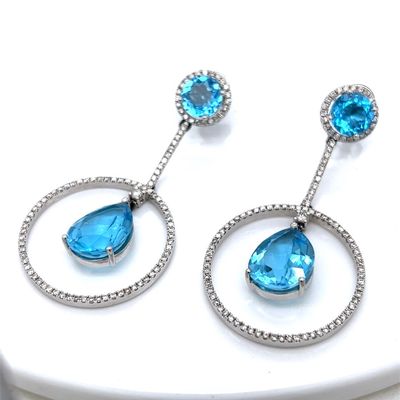 14K White Gold Earrings with 14.00 CTW in Topaz & Diamond