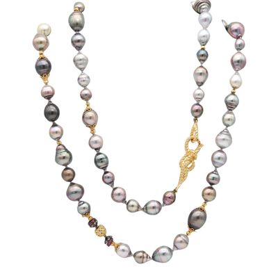VERDURA Milano Long Tahitian-Pearls Sautoir Necklace In 18Kt Gold Rubies & Diamonds