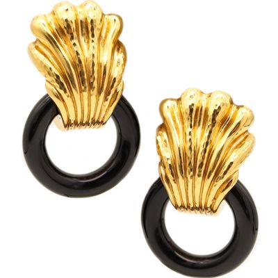 ANDREW CLUNN Convertible Doorknockers Earrings In 18Kt Gold With Onyx