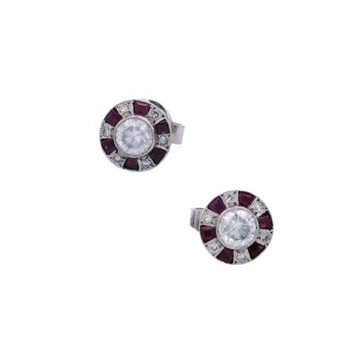 Platinum Target Stud Earrings with Diamond & Ruby