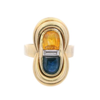 Retro 18K Yellow Gold Ring with 4.15 CTW in Sapphire & Diamond