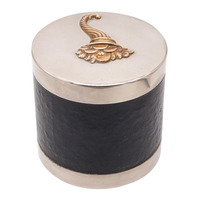 HERMES PARIS 1940 Desk Round Box In Gilt Bronze Nickel Plated & Leather