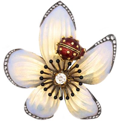 Moira Of London Rare 18Kt Art Nouveau Enameled Brooch With 1.5 Ctw In Diamonds