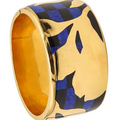 TIFFANY & CO. 1977 Angela Cummings Geometric Orchids Bangle In 18Kt Jade & Lapis