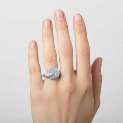 Italian 18K White Gold Ring with 5.60 CTW in Chalcedony & Diamonds