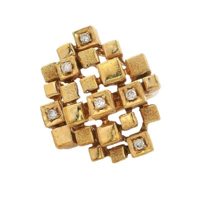Mid-Century 18K Yellow Gold Cube Ring with 0.15 CTW in Diamonds