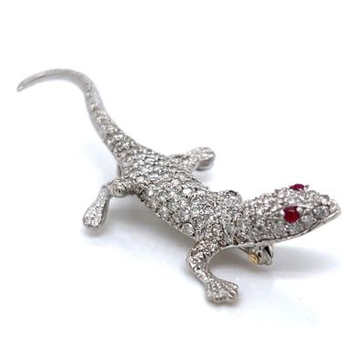 18K White Gold Brooch with 3.25 CTW in Diamond & Ruby