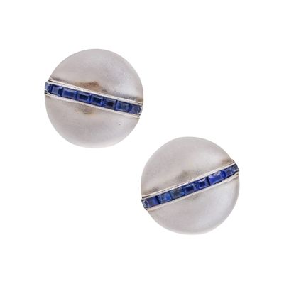 FRENCH 1925 Art Deco Rock Quartz Studs Earrings In 18Kt Gold With Sapphires