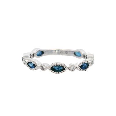 14K White Gold Eternity Band Ring with Sapphires & Diamonds