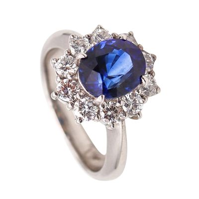 CLASSIC Halo Ring In Platinum With 3.14 Ctw In Sapphires And Diamonds