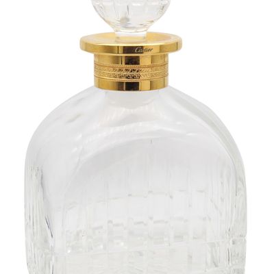 CARTIER France 1980 Hand-Cut Crystal Liquor Bottle With Gilt Gold Collar