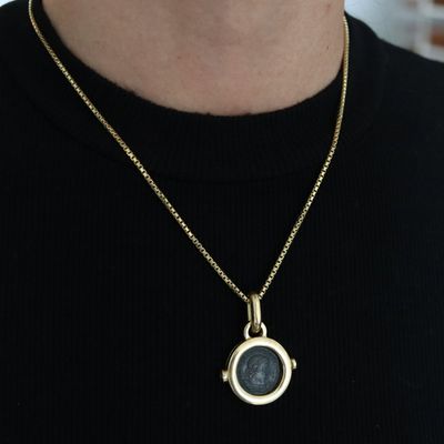 ROMAN EMPIRE 300 AD Emperor Constantine Coin Pendant In 18Kt Gold And Sapphires