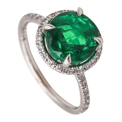 CONTEMPORARY Solitaire Ring In Platinum With 2.57 Ctw Emerald & Diamonds
