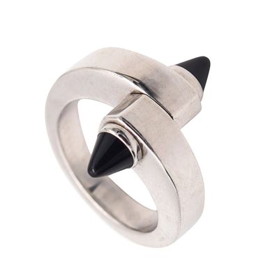 CARTIER Paris Geometric Menotte Bypass Ring In 18Kt Gold With Black Onyx Sz 51