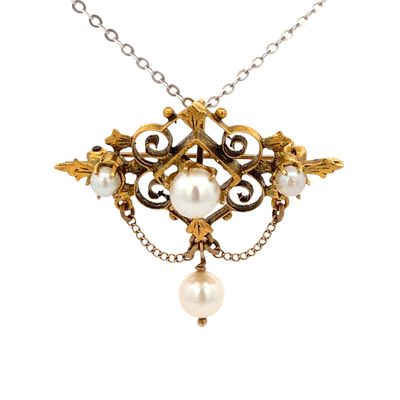 Antique 14K Yellow Gold Pendant/Brooch with Pearls