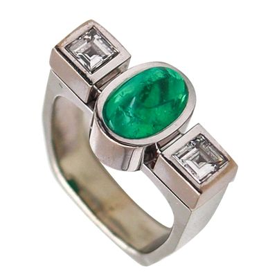 TRUDEL By Kurt Aepli Geometric Ring 18Kt Gold With 3.52 Ctw In Emerald And Diamonds