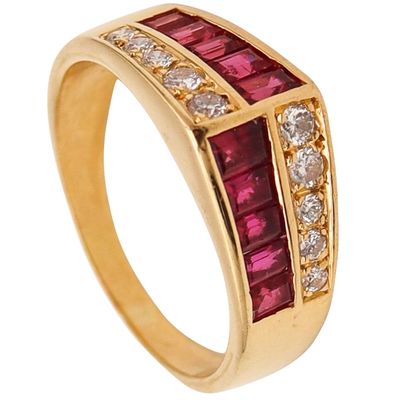 OSCAR HEYMAN Cocktail Ring In 18Kt Yellow Gold With 1.52 Ctw In Diamonds & Rubies