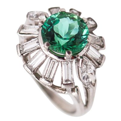OSCAR HEYMAN Cocktail Ring In Platinum With 3.70 Ctw Diamonds & Tourmaline