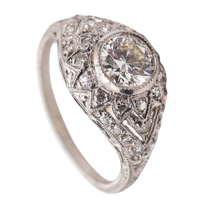 LAMBERT BROTHERS 1925 Art Deco Ring In Platinum With European Cut Diamonds