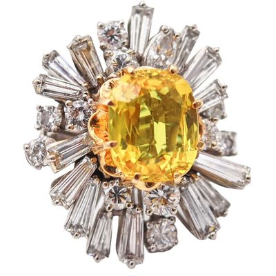 MODERNIST Cluster Cocktail Ring In 18Kt Gold 5.46 Ctw In Diamonds & Yellow Sapphires