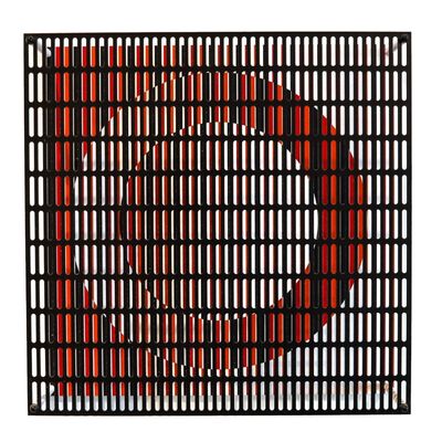 ANTONIO ASIS 2010 "Vibration Cercles Noir Orange Et Rouge" Op-Art Wall Sculpture