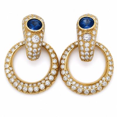 14K Yellow Gold Earrings with 8.80 CTW in Sapphire & Diamond