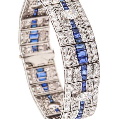 CARTIER 1930 Art-Deco Bracelet In Platinum With 26.11 Cwt Diamonds & Sapphires In Box