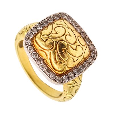 CARLO VIANI Sculptural ring In 18Kt Yellow Gold With Round Diamonds