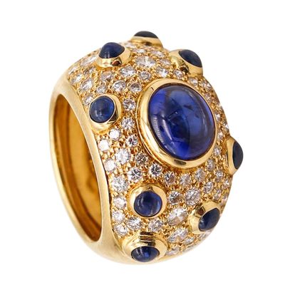 PERY ET FILS Cocktail Ring In 18Kt Gold With 7.22 Ctw In Diamonds & Sapphires
