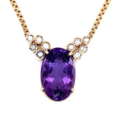 14K Yellow Gold Necklace with 8.60 CTW in Amethyst & Diamond