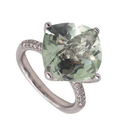 Salavetti Cocktail Ring In 18Kt White Gold With 9.52 Ctw In Diamonds And Prasiolite