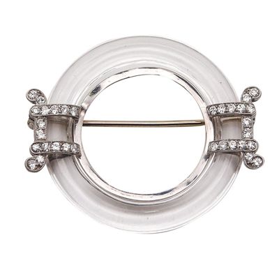 Black Starr & Frost 1925 Art Deco Rock Quartz Brooch In Platinum With Diamonds