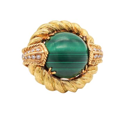 CHAUMET 1970 Paris Cocktail Ring In 18Kt With 15.70 Cts In Diamonds And Malachite