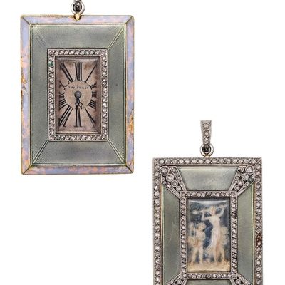 TIFFANY & CO. 1910 Verger Freres Edwardian Guilloche Pendant Watch In Platinum & Diamonds
