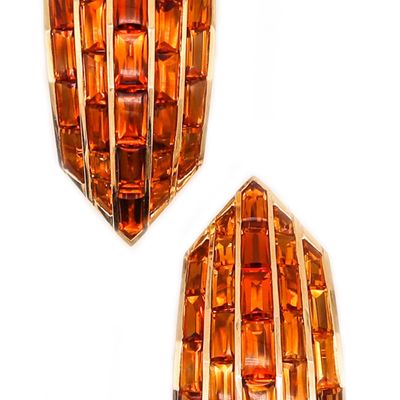 HEMMERLE Munich Clips Earrings Brooches In 18Kt Yellow Gold With 38.50 Ctw Citrines