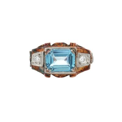 Art Deco 18K Gold Ring with 1.60 CTW in Blue Topaz & Diamonds
