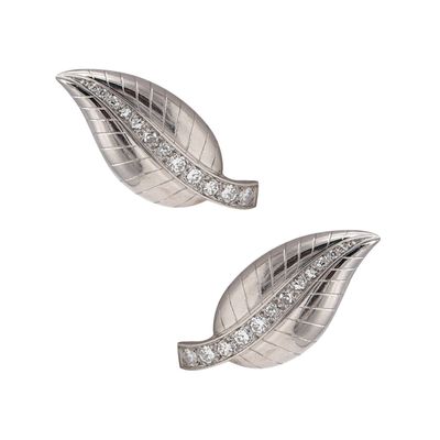 FRENCH ART DECO Paris 1950 Clips Earrings in Platinum with 1.56 Ctw in Diamonds