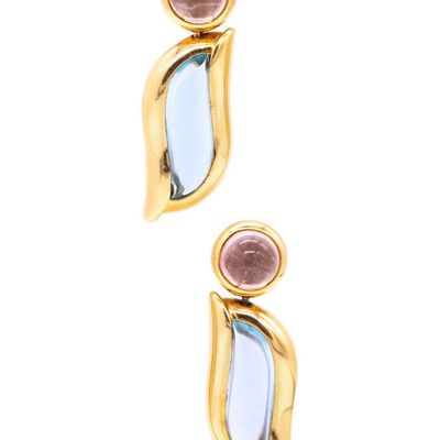 SeidenGang Long Earrings In 18Kt Yellow Gold With 28.18 cts Aquamarine & Pink Tourmaline