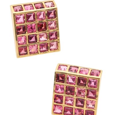 TIFFANY & CO. 1982 Angela Cummings Clips Earrings In 18Kt Gold Pink Tourmalines