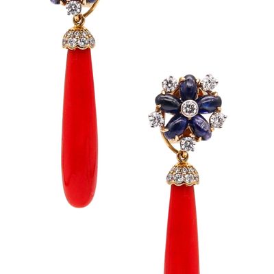 Aletto Brothers Convertible Dangle Earrings In 18Kt Gold With 21.73 Ctw In Diamonds Sapphires And